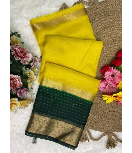 Generic Women's Khadi Cotton  Solid Saree With Unstitched Blouse 5.5Mtr (Yellow)