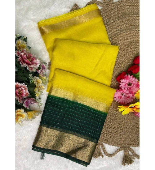 Generic Women's Khadi Cotton  Solid Saree With Unstitched Blouse 5.5Mtr (Yellow)