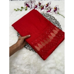 Generic Women's Benny Crape Printed Saree With Unstitched Blouse 5.5Mtr (Red)