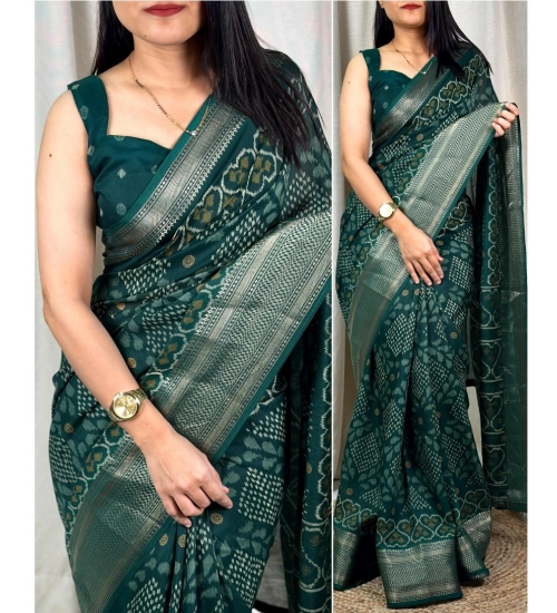 Generic Women's Dola Silk Printed Saree With Unstitched Blouse 5.5Mtr (Green)