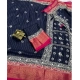 Generic Women's Cotton Silk Printed Saree With Unstitched Blouse 5.5Mtr (Navy Blue)