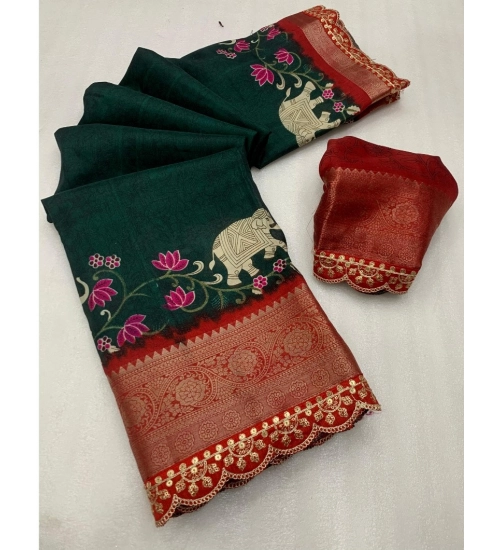 Generic Women's Dola Silk Printed Saree With Unstitched Blouse 5.5Mtr (Green)