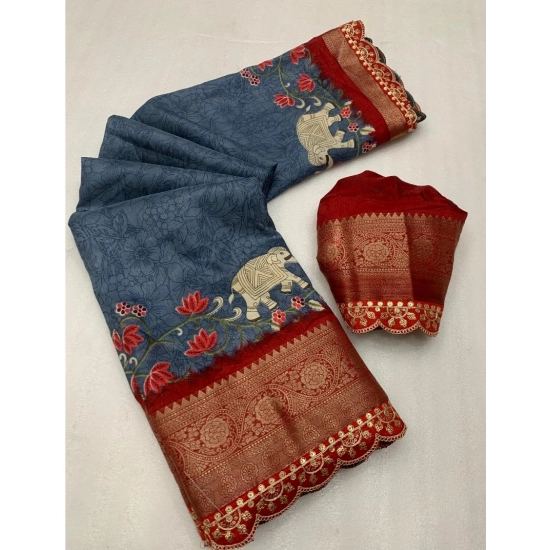 Generic Women's Dola Silk Printed Saree With Unstitched Blouse 5.5Mtr (Grey)