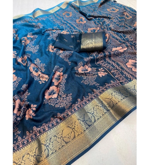 Generic Women's Jacquard Printed Saree With Unstitched Blouse 5.5Mtr (Blue)