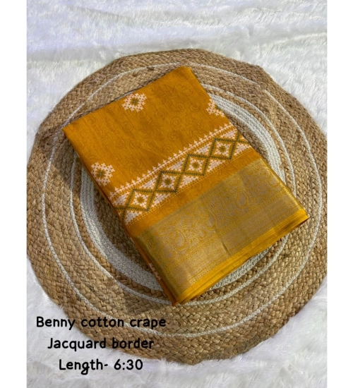 Generic Women's Benny Crape Printed Saree With Unstitched Blouse 5.5Mtr (Mustard)