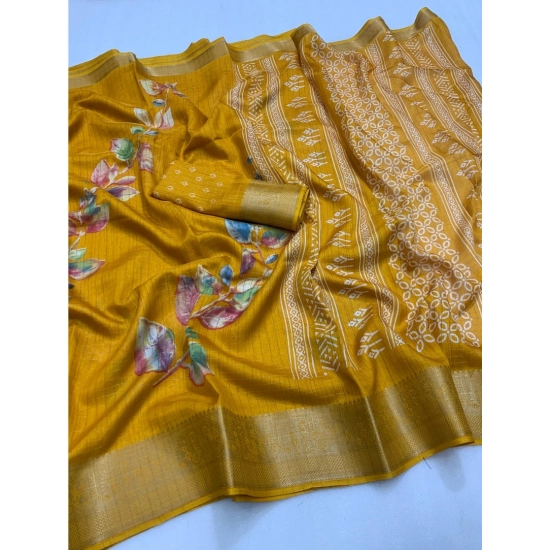Generic Women's Dola Silk Printed Saree With Unstitched Blouse 5.5Mtr (Yellow) Generic Women's Dola Silk Printed Saree With Unstitched Blouse 5.5Mtr (Yellow)
