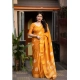 Generic Women's Cotton Crape Printed Saree With Unstitched Blouse 5.5Mtr (Yellow)