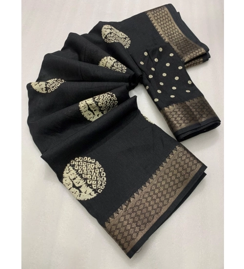 Generic Women's Cotton Crape Printed Saree With Unstitched Blouse 5.5Mtr (Black)