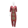 Generic Women's Cotton Blended Printed 3/4th Sleeve V Neck Kurti With Pant Set (Brown)