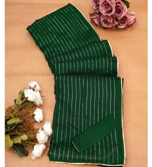 Generic Women's Vichitra Silk Striped Saree With Unstitched Blouse 5.5Mtr (Green)