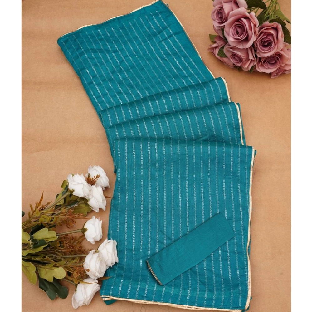 Generic Women's Vichitra Silk Striped Saree With Unstitched Blouse 5.5Mtr (Sky Blue) Generic Women's Vichitra Silk Striped Saree With Unstitched Blouse 5.5Mtr (Sky Blue)