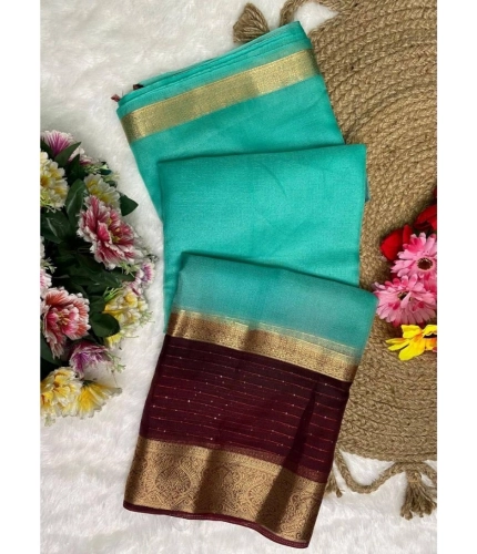 Generic Women's Khadi Cotton  Solid Saree With Unstitched Blouse 5.5Mtr (Sky Blue)