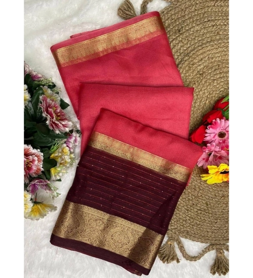 Generic Women's Khadi Cotton  Solid Saree With Unstitched Blouse 5.5Mtr (Pink)
