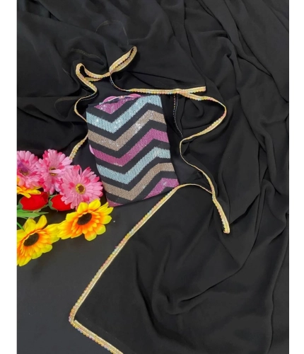 Generic Women's Fox Georgette  Solid Saree With Unstitched Blouse 5.5Mtr (Black)