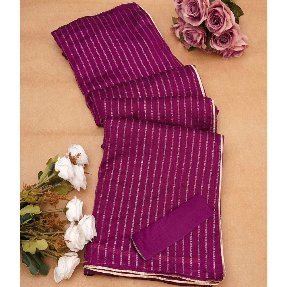 Generic Women's Vichitra Silk Striped Saree With Unstitched Blouse 5.5Mtr (Purple) Generic Women's Vichitra Silk Striped Saree With Unstitched Blouse 5.5Mtr (Purple)