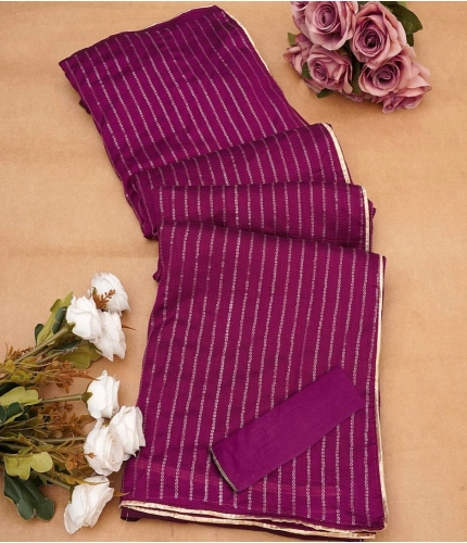 Generic Women's Vichitra Silk Striped Saree With Unstitched Blouse 5.5Mtr (Purple) Generic Women's Vichitra Silk Striped Saree With Unstitched Blouse 5.5Mtr (Purple)