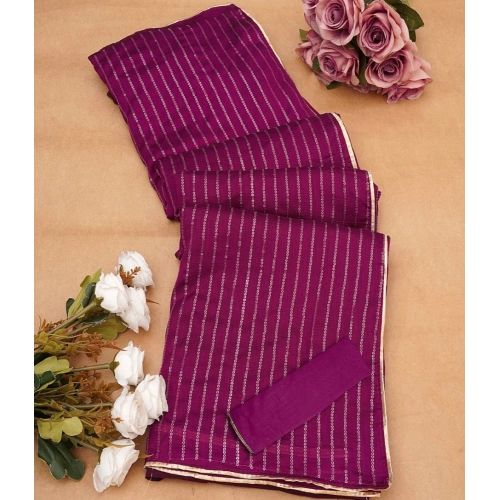 Women's Vichitra Silk Striped Saree With Unstitched Blouse 5.5Mtr (Purple) Women's Vichitra Silk Striped Saree With Unstitched Blouse 5.5Mtr (Purple)