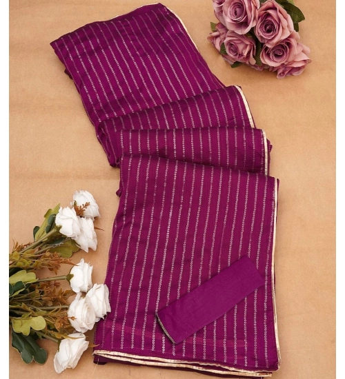 Generic Women's Vichitra Silk Striped Saree With Unstitched Blouse 5.5Mtr (Purple)