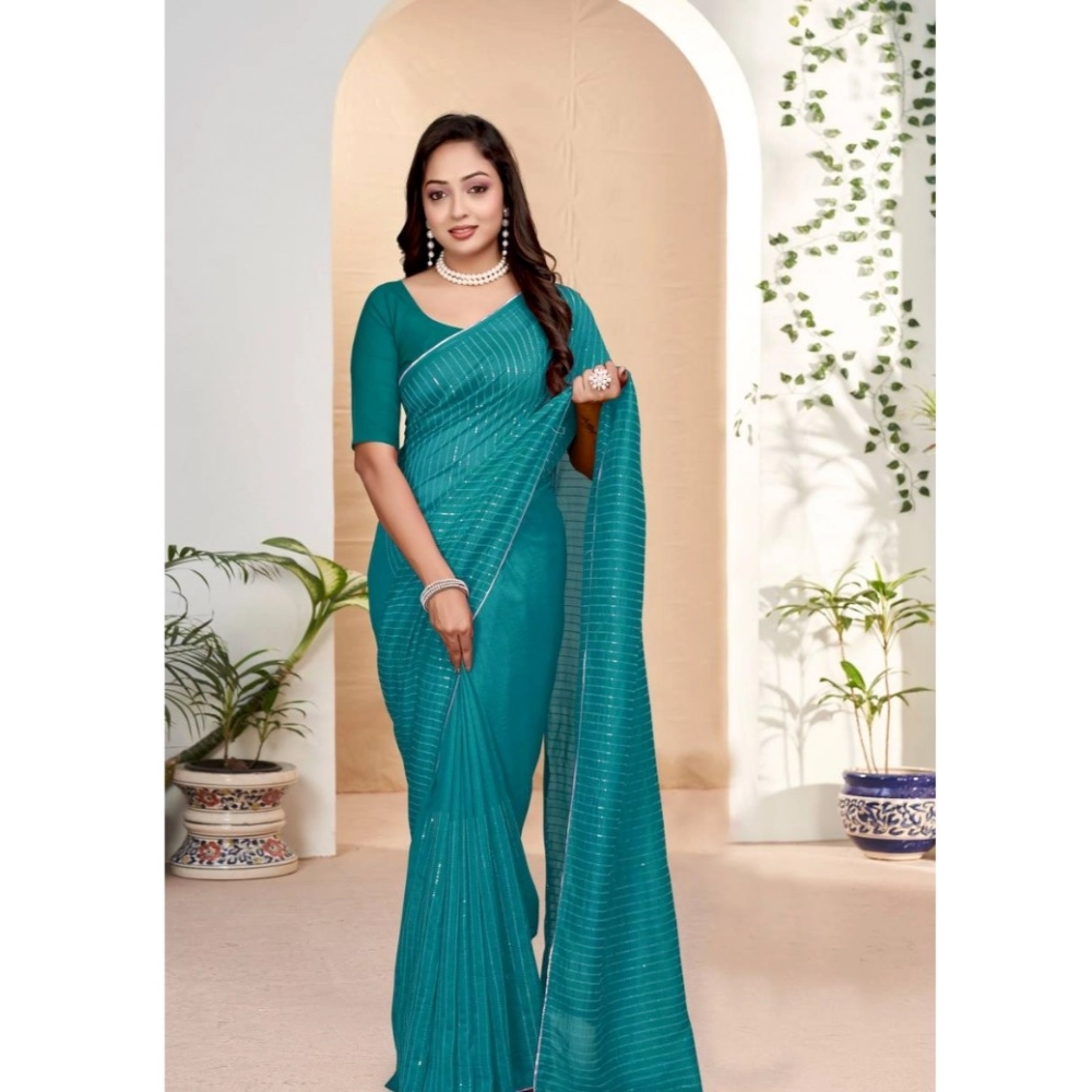Generic Women's Vichitra Silk Striped Saree With Unstitched Blouse 5.5Mtr (Sky Blue) Generic Women's Vichitra Silk Striped Saree With Unstitched Blouse 5.5Mtr (Sky Blue)