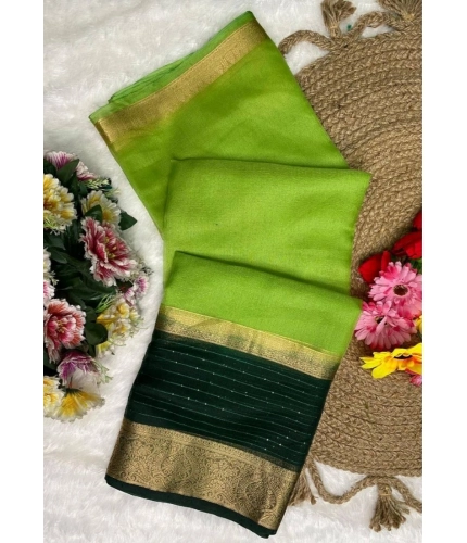 Generic Women's Khadi Cotton  Solid Saree With Unstitched Blouse 5.5Mtr (Green)