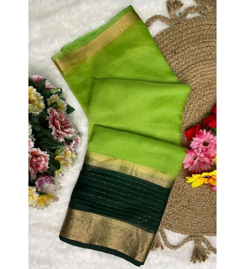 Generic Women's Khadi Cotton  Solid Saree With Unstitched Blouse 5.5Mtr (Green)