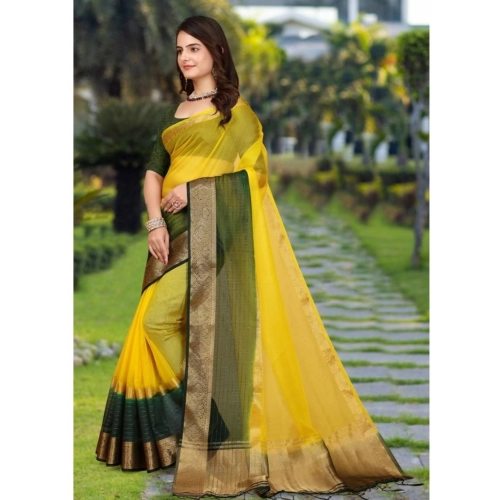 Women's Khadi Cotton Solid Saree With Unstitched Blouse 5.5Mtr (Yellow) Women's Khadi Cotton Solid Saree With Unstitched Blouse 5.5Mtr (Yellow)