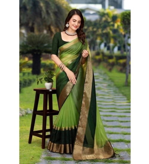 Generic Women's Khadi Cotton  Solid Saree With Unstitched Blouse 5.5Mtr (Green)