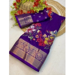 Generic Women's Jacquard Printed Saree With Unstitched Blouse 5.5Mtr (Purple)