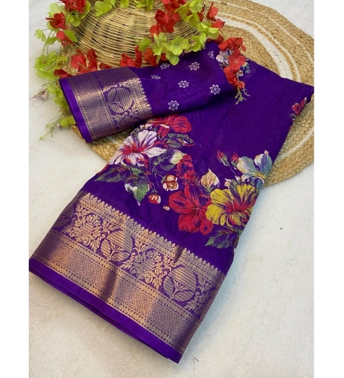 Generic Women's Jacquard Printed Saree With Unstitched Blouse 5.5Mtr (Purple)