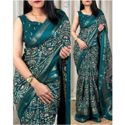 Generic Women's Denting Cotton Printed Saree With Unstitched Blouse 5.5Mtr (D.Green)