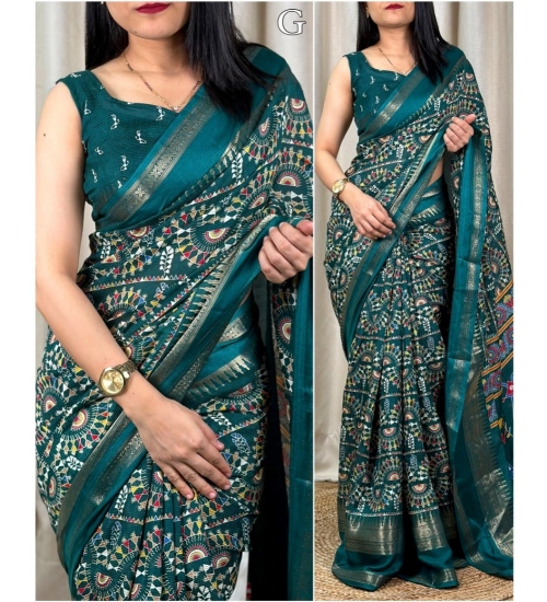 Generic Women's Denting Cotton Printed Saree With Unstitched Blouse 5.5Mtr (D.Green)