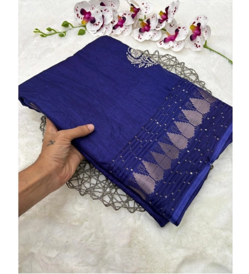 Generic Women's Benny Crape Printed Saree With Unstitched Blouse 5.5Mtr (Blue)