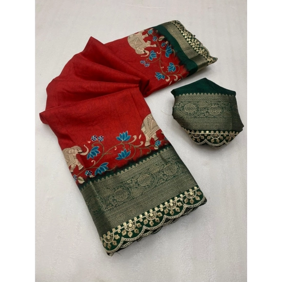 Generic Women's Dola Silk Printed Saree With Unstitched Blouse 5.5Mtr (Red) Generic Women's Dola Silk Printed Saree With Unstitched Blouse 5.5Mtr (Red)