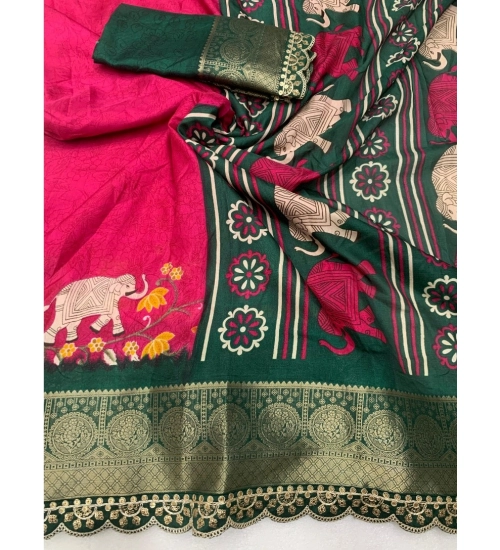 Generic Women's Dola Silk Printed Saree With Unstitched Blouse 5.5Mtr (Pink)