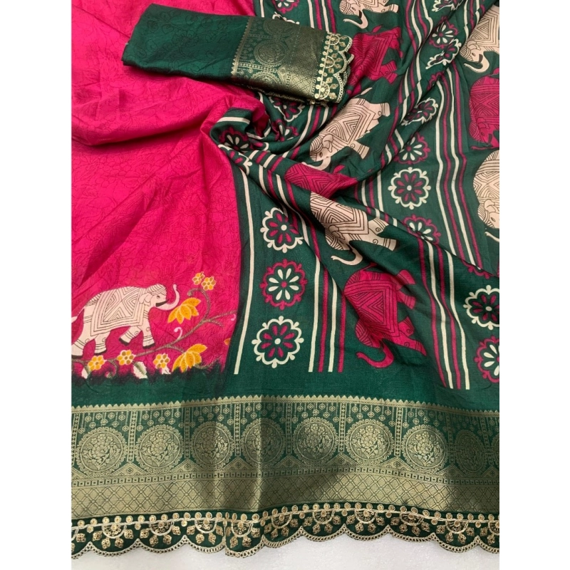 Women's Dola Silk Printed Saree With Unstitched Blouse 5.5Mtr (Pink) Women's Dola Silk Printed Saree With Unstitched Blouse 5.5Mtr (Pink)