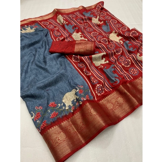 Generic Women's Dola Silk Printed Saree With Unstitched Blouse 5.5Mtr (Grey)