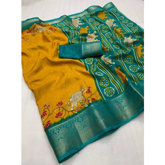 Generic Women's Dola Silk Printed Saree With Unstitched Blouse 5.5Mtr (Mustard) Generic Women's Dola Silk Printed Saree With Unstitched Blouse 5.5Mtr (Mustard)