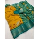 Generic Women's Dola Silk Printed Saree With Unstitched Blouse 5.5Mtr (Mustard)