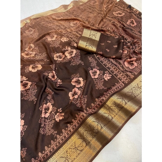 Generic Women's Jacquard Printed Saree With Unstitched Blouse 5.5Mtr (Brown)