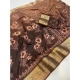 Generic Women's Jacquard Printed Saree With Unstitched Blouse 5.5Mtr (Brown)
