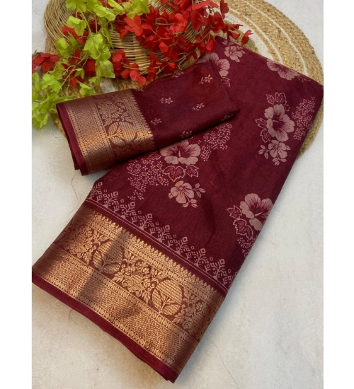Generic Women's Jacquard Printed Saree With Unstitched Blouse 5.5Mtr (Maroon)