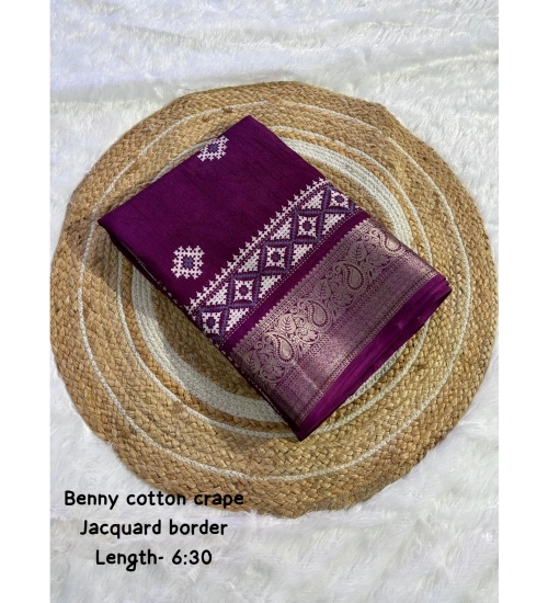 Generic Women's Benny Crape Printed Saree With Unstitched Blouse 5.5Mtr (Purple)