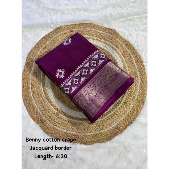 Generic Women's Benny Crape Printed Saree With Unstitched Blouse 5.5Mtr (Purple)