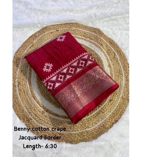 Generic Women's Benny Crape Printed Saree With Unstitched Blouse 5.5Mtr (Red)