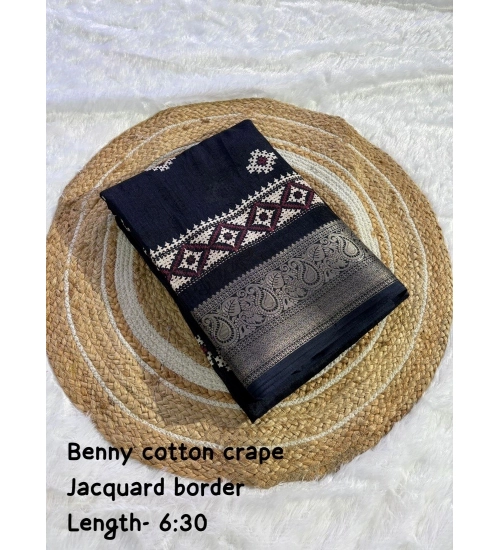 Generic Women's Benny Crape Printed Saree With Unstitched Blouse 5.5Mtr (Navy Blue)