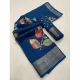 Generic Women's Dola Silk Printed Saree With Unstitched Blouse 5.5Mtr (Blue)