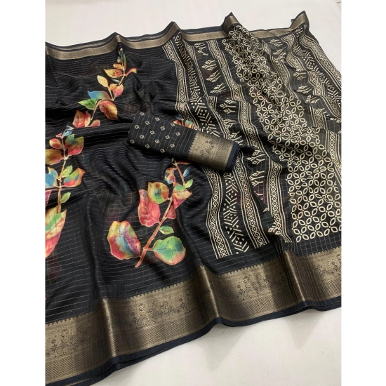 Generic Women's Dola Silk Printed Saree With Unstitched Blouse 5.5Mtr (Black) Generic Women's Dola Silk Printed Saree With Unstitched Blouse 5.5Mtr (Black)