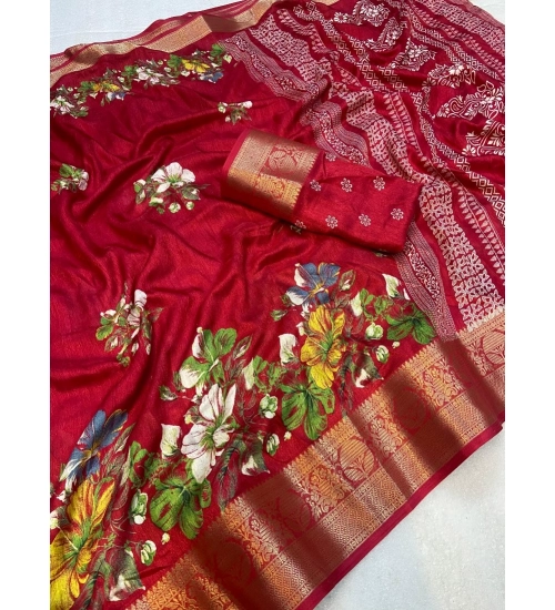 Generic Women's Jacquard Printed Saree With Unstitched Blouse 5.5Mtr (Red) Generic Women's Jacquard Printed Saree With Unstitched Blouse 5.5Mtr (Red)