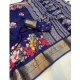 Generic Women's Jacquard Printed Saree With Unstitched Blouse 5.5Mtr (Navy Blue)