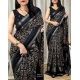 Generic Women's Denting Cotton Printed Saree With Unstitched Blouse 5.5Mtr (Navy Blue)